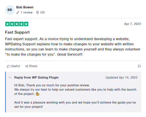 WP Dating Review on trustpilot